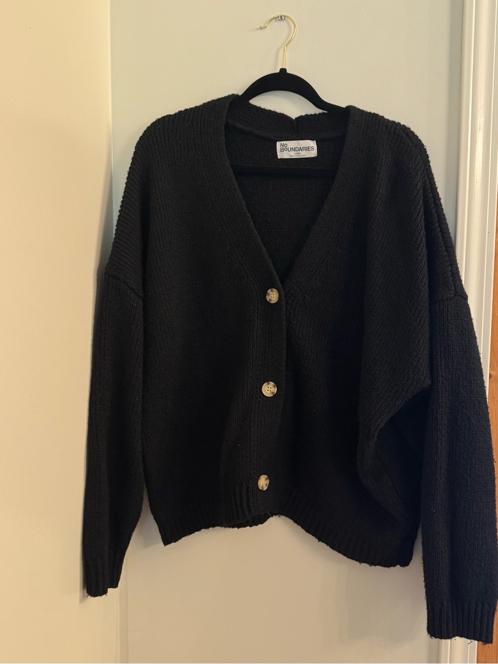 No Boundaries Black Oversized Button-Front V-Neck Cardigan